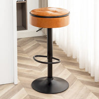 Lot de 2 tabourets de bar ronds de rangement, tabouret de bar réglable en hauteur en similicuir, tabouret pivotant à 360°, chaise de bar sans accoudoirs