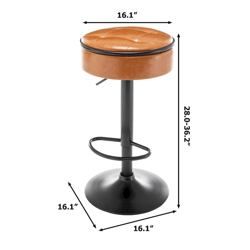 Lot de 2 tabourets de bar ronds de rangement, tabouret de bar réglable en hauteur en similicuir, tabouret pivotant à 360°, chaise de bar sans accoudoirs