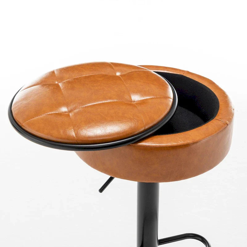 Lot de 2 tabourets de bar ronds de rangement, tabouret de bar réglable en hauteur en similicuir, tabouret pivotant à 360°, chaise de bar sans accoudoirs