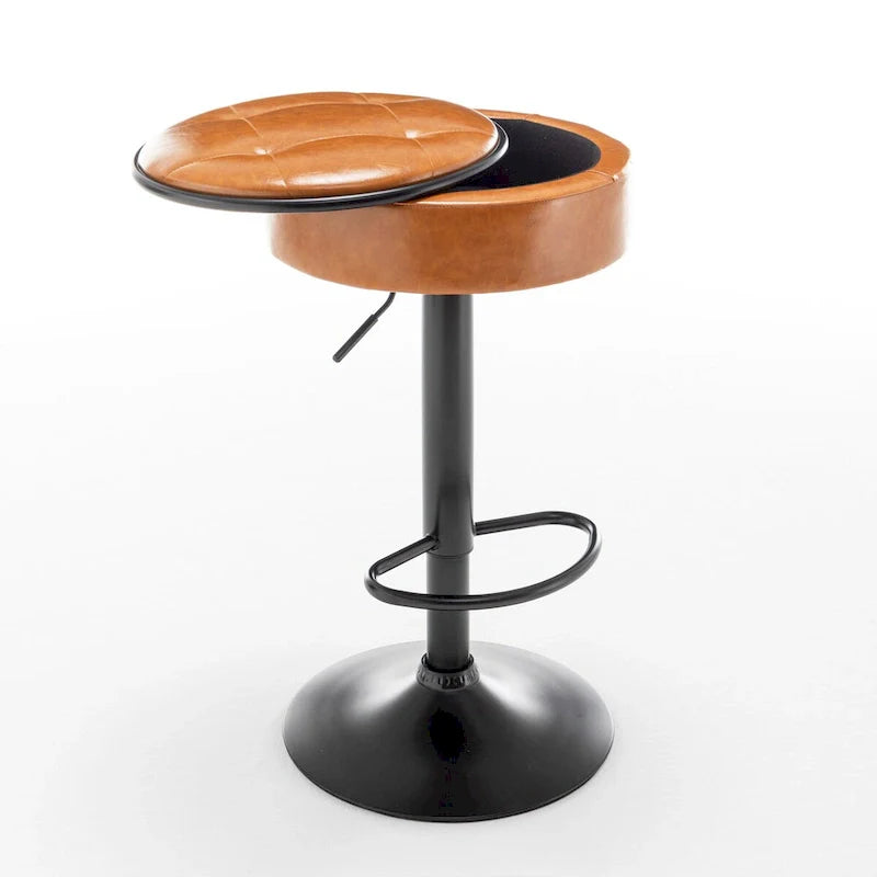 Lot de 2 tabourets de bar ronds de rangement, tabouret de bar réglable en hauteur en similicuir, tabouret pivotant à 360°, chaise de bar sans accoudoirs