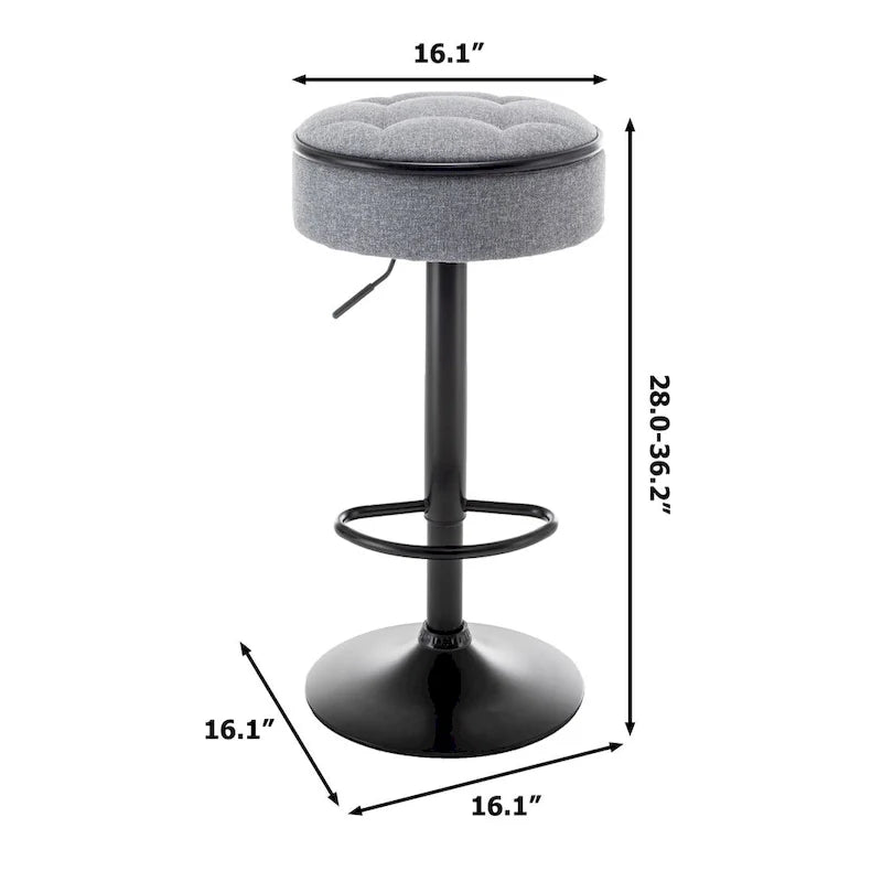 Lot de 2 tabourets de bar ronds de rangement, tabouret de bar réglable en hauteur en similicuir, tabouret pivotant à 360°, chaise de bar sans accoudoirs