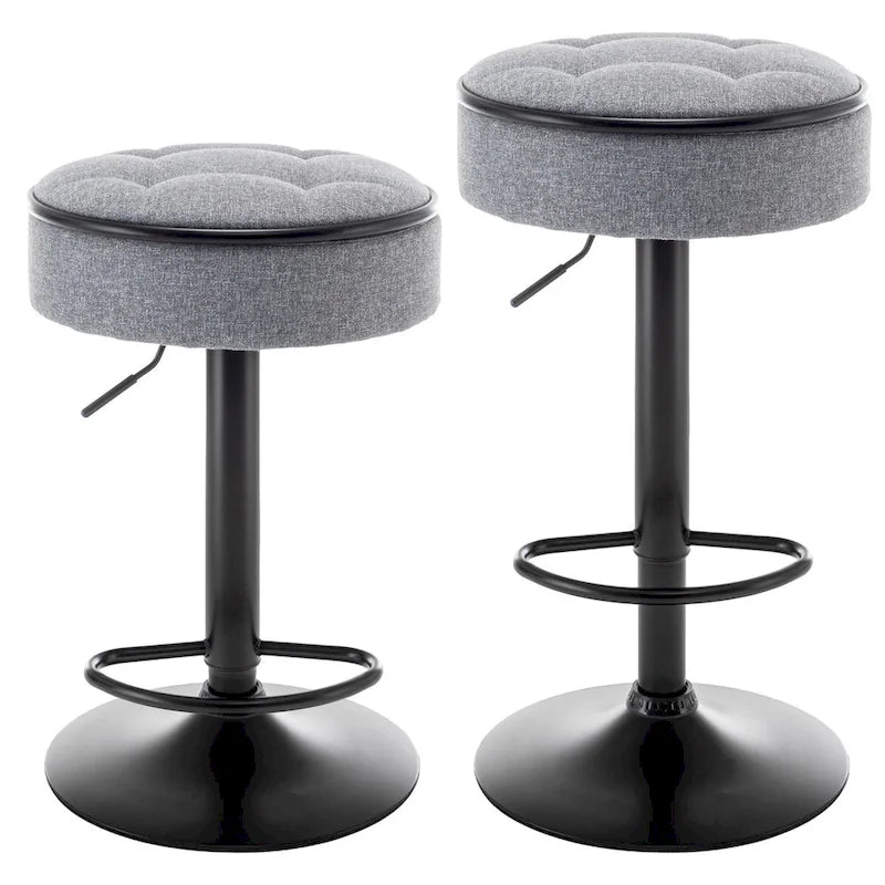 Lot de 2 tabourets de bar ronds de rangement, tabouret de bar réglable en hauteur en similicuir, tabouret pivotant à 360°, chaise de bar sans accoudoirs