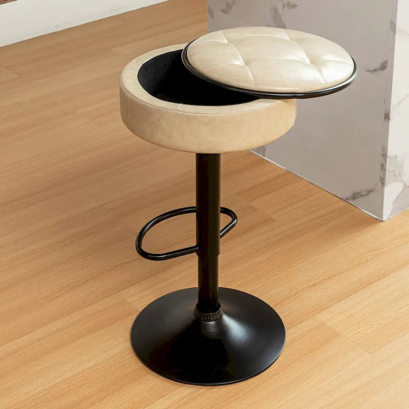 Lot de 2 tabourets de bar ronds de rangement, tabouret de bar réglable en hauteur en similicuir, tabouret pivotant à 360°, chaise de bar sans accoudoirs