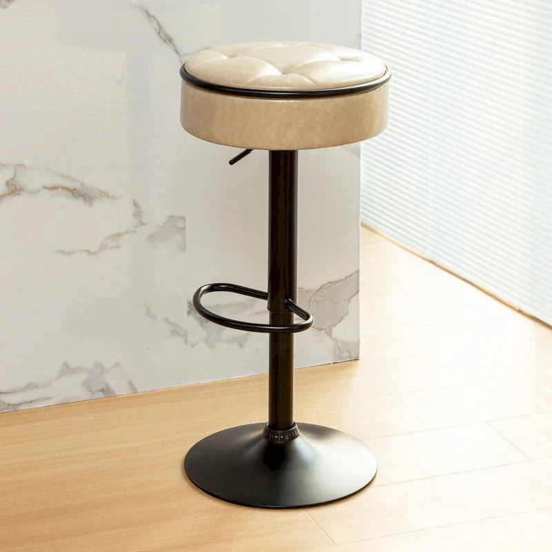 Lot de 2 tabourets de bar ronds de rangement, tabouret de bar réglable en hauteur en similicuir, tabouret pivotant à 360°, chaise de bar sans accoudoirs