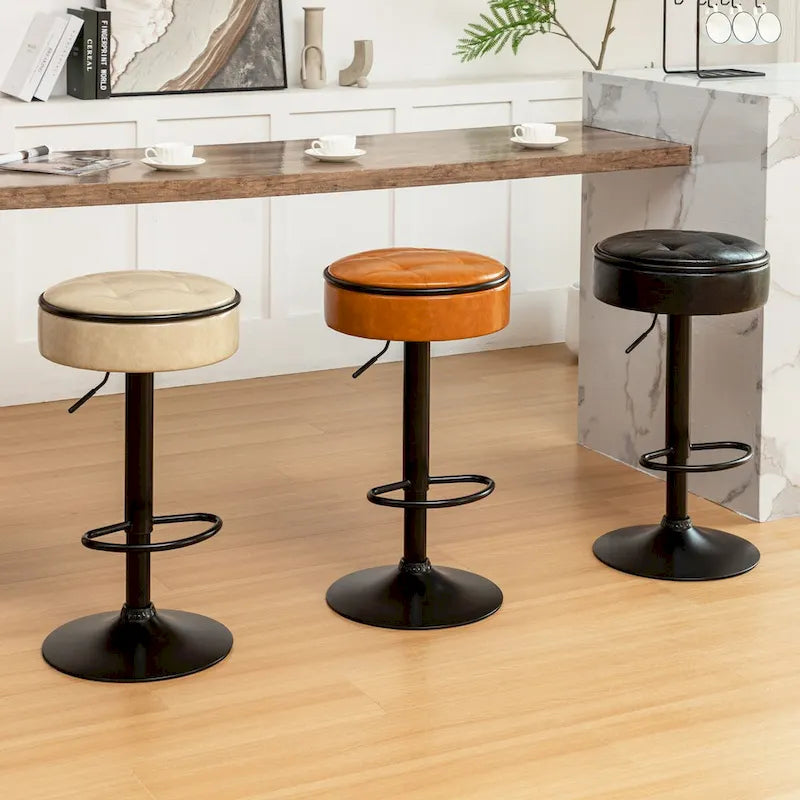 Lot de 2 tabourets de bar ronds de rangement, tabouret de bar réglable en hauteur en similicuir, tabouret pivotant à 360°, chaise de bar sans accoudoirs