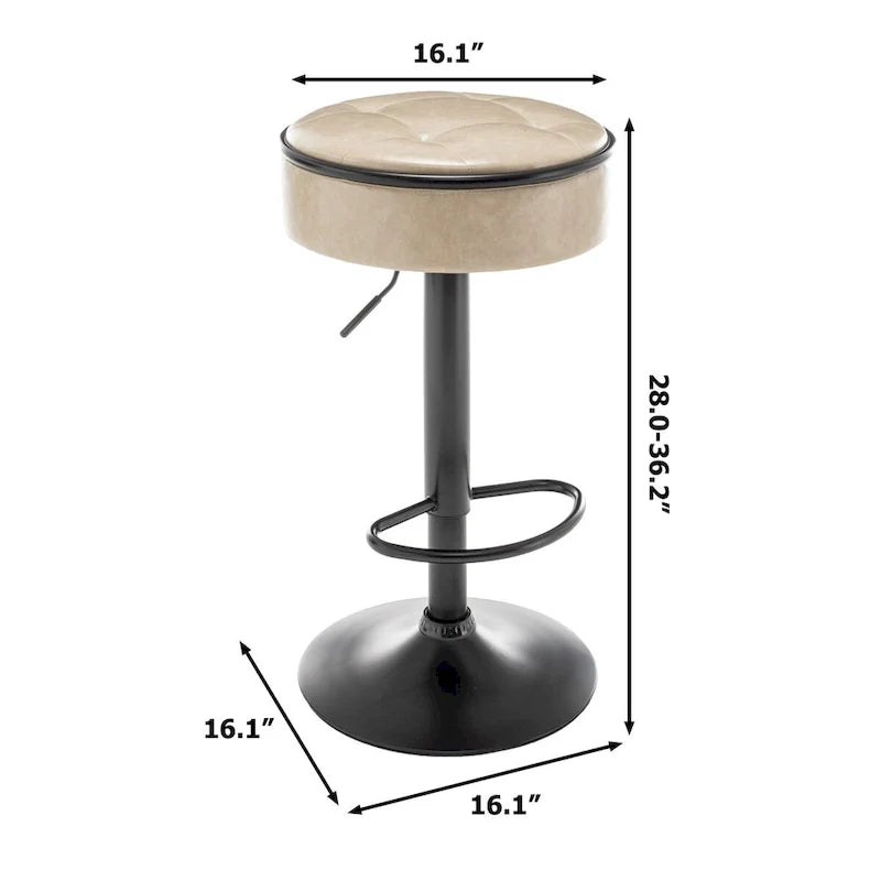 Lot de 2 tabourets de bar ronds de rangement, tabouret de bar réglable en hauteur en similicuir, tabouret pivotant à 360°, chaise de bar sans accoudoirs