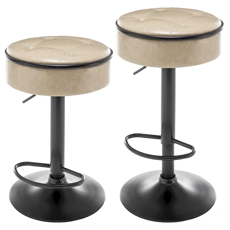 Lot de 2 tabourets de bar ronds de rangement, tabouret de bar réglable en hauteur en similicuir, tabouret pivotant à 360°, chaise de bar sans accoudoirs