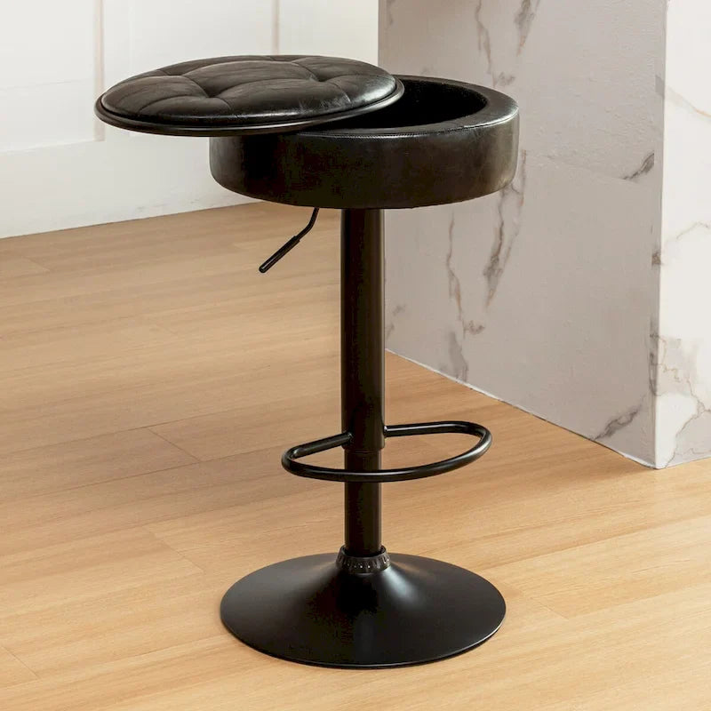Lot de 2 tabourets de bar ronds de rangement, tabouret de bar réglable en hauteur en similicuir, tabouret pivotant à 360°, chaise de bar sans accoudoirs