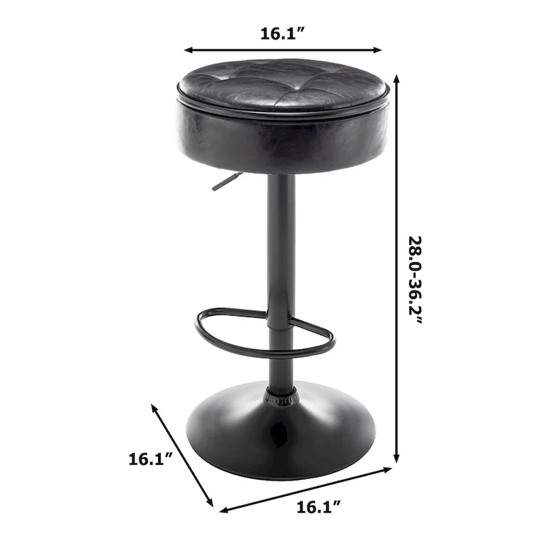 Lot de 2 tabourets de bar ronds de rangement, tabouret de bar réglable en hauteur en similicuir, tabouret pivotant à 360°, chaise de bar sans accoudoirs
