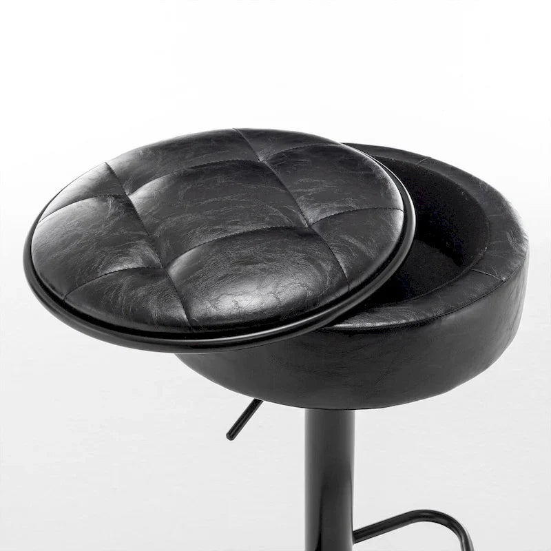 Lot de 2 tabourets de bar ronds de rangement, tabouret de bar réglable en hauteur en similicuir, tabouret pivotant à 360°, chaise de bar sans accoudoirs