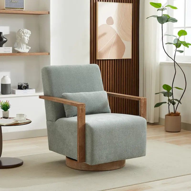 Fauteuil d'appoint moderne pivotant 30,3 W avec accoudoirs en bois massif