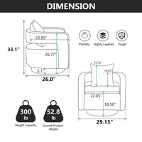 Fauteuil pivotant d'appoint à dossier ouvert 29,1W avec base patinée