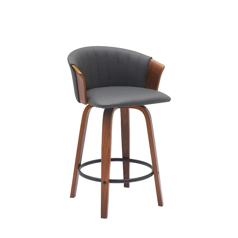 Tabouret de comptoir pivotant Oja 26 pouces, simili-cuir gris, noyer brun