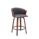 Tabouret de comptoir pivotant Oja 26 pouces, simili-cuir gris, noyer brun