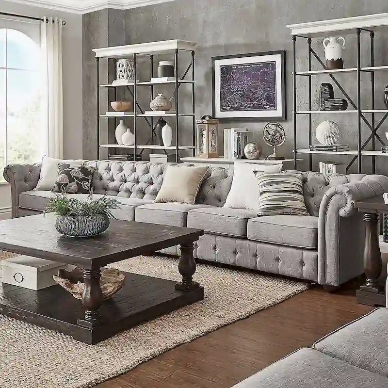 Canapé Chesterfield Knightsbridge Gris Clair Extra-Long par iNSPIRE Q Artisan