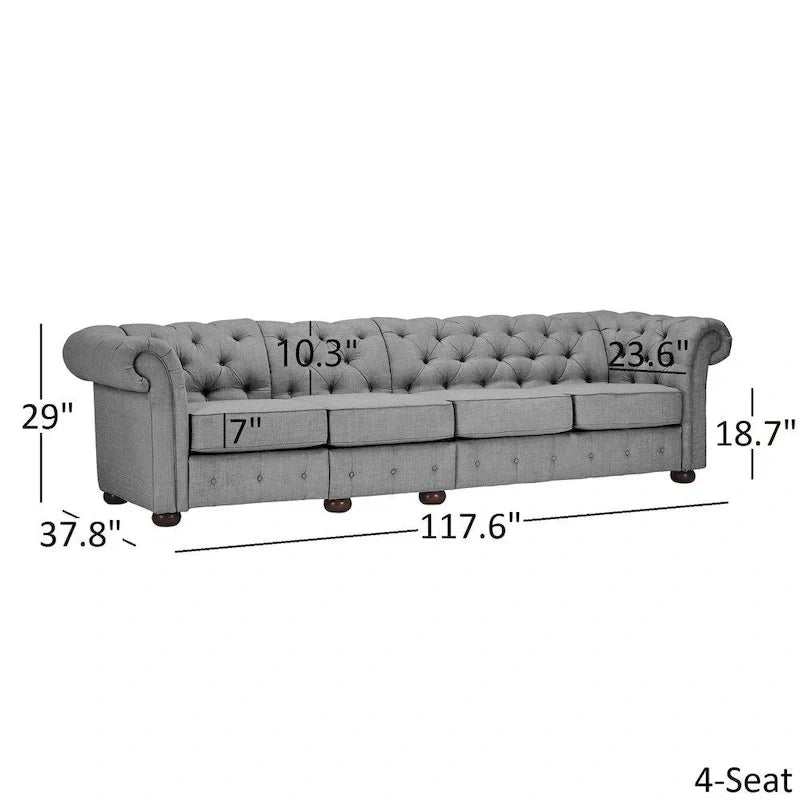 Canapé Chesterfield Knightsbridge Gris Clair Extra-Long par iNSPIRE Q Artisan