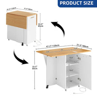 Îlot de cuisine pliable Moasis avec armoire de rangement pour poubelle et prise de courant
