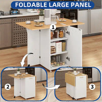 Îlot de cuisine pliable Moasis avec armoire de rangement pour poubelle et prise de courant