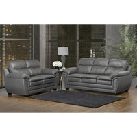 Ensemble Canapé/Causeuse Marcus en Cuir Pleine Fleur Gris - 38 x 86 x 36 pouces