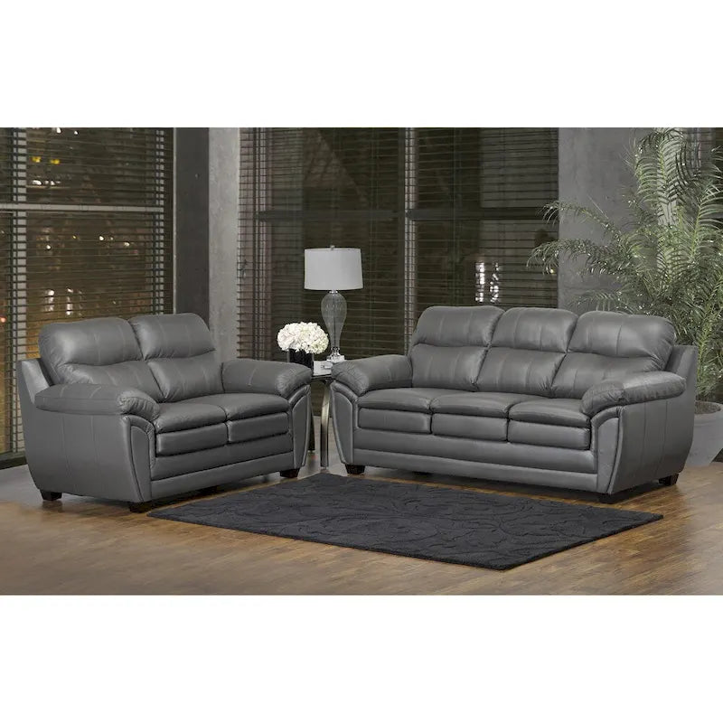 Ensemble Canapé/Causeuse Marcus en Cuir Pleine Fleur Gris - 38 x 86 x 36 pouces