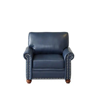 Fauteuil simple en similicuir avec pieds en bois et clous décoratifs