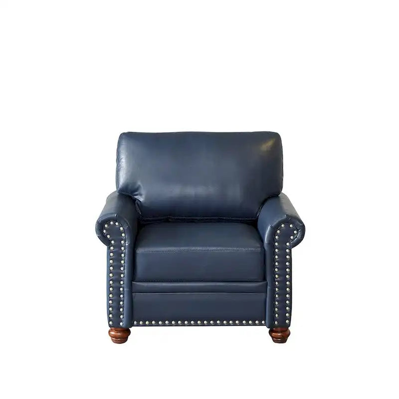 Fauteuil simple en similicuir avec pieds en bois et clous décoratifs