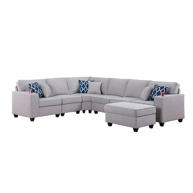 Canapé sectionnel réversible rembourré 7 pièces en forme de L gris clair