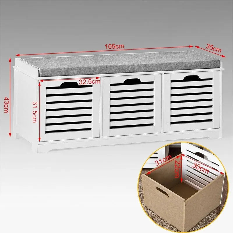 Banc de rangement avec 3 tiroirs - 13.78D x 41.34W x 16.93H