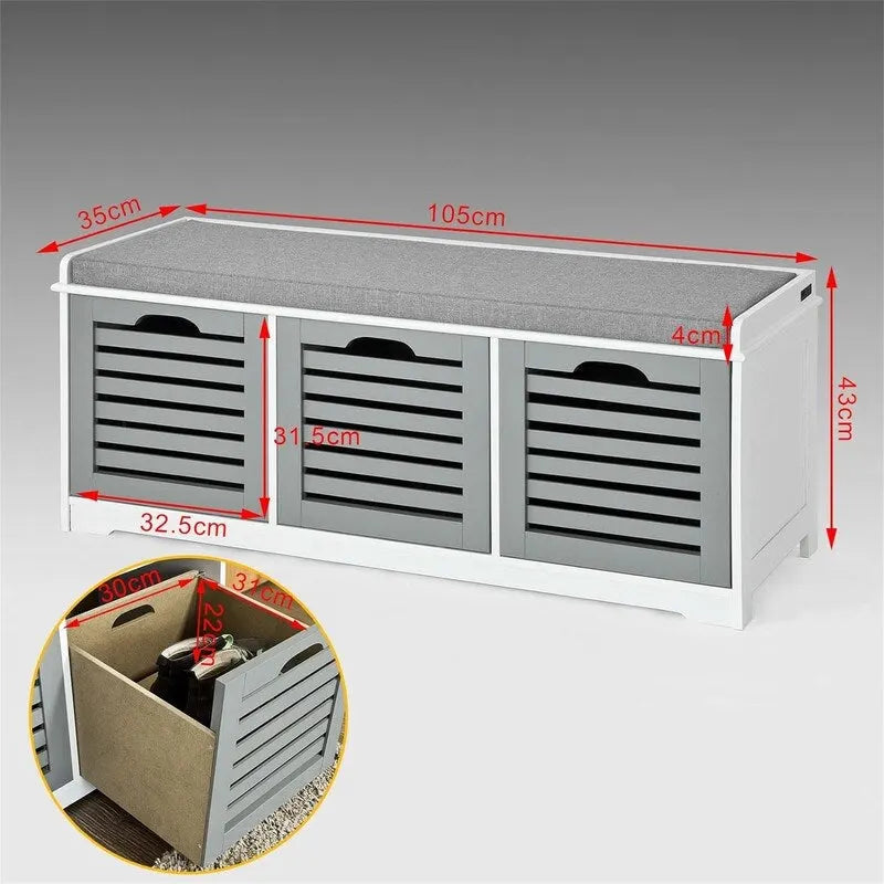 Banc de rangement avec 3 tiroirs - 13.78D x 41.34W x 16.93H