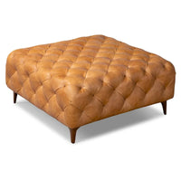 Pouf Turin Poly & Bark en cuir véritable pleine fleur italien Cognac Tan avec pieds en bois