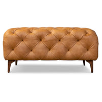Pouf Turin Poly & Bark en cuir véritable pleine fleur italien Cognac Tan avec pieds en bois