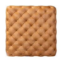 Pouf Turin Poly & Bark en cuir véritable pleine fleur italien Cognac Tan avec pieds en bois
