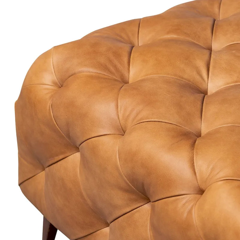 Pouf Turin Poly & Bark en cuir véritable pleine fleur italien Cognac Tan avec pieds en bois