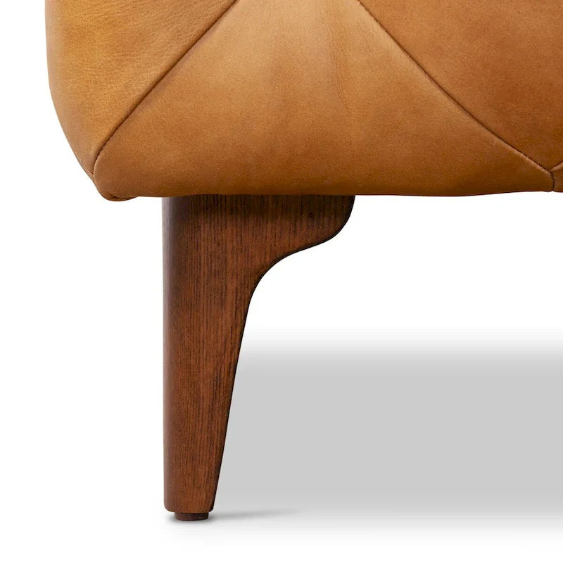 Pouf Turin Poly & Bark en cuir véritable pleine fleur italien Cognac Tan avec pieds en bois