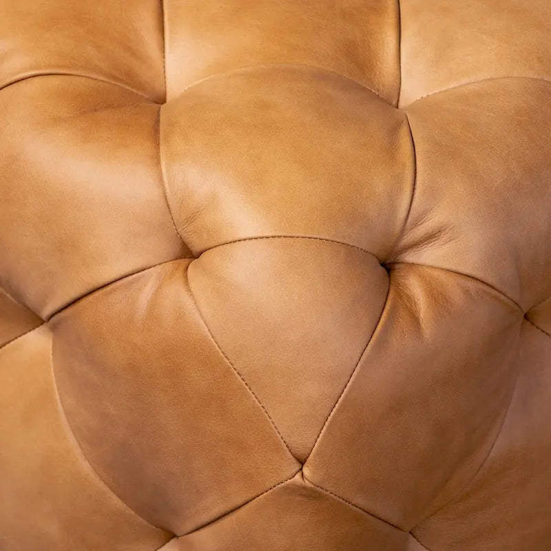Pouf Turin Poly & Bark en cuir véritable pleine fleur italien Cognac Tan avec pieds en bois