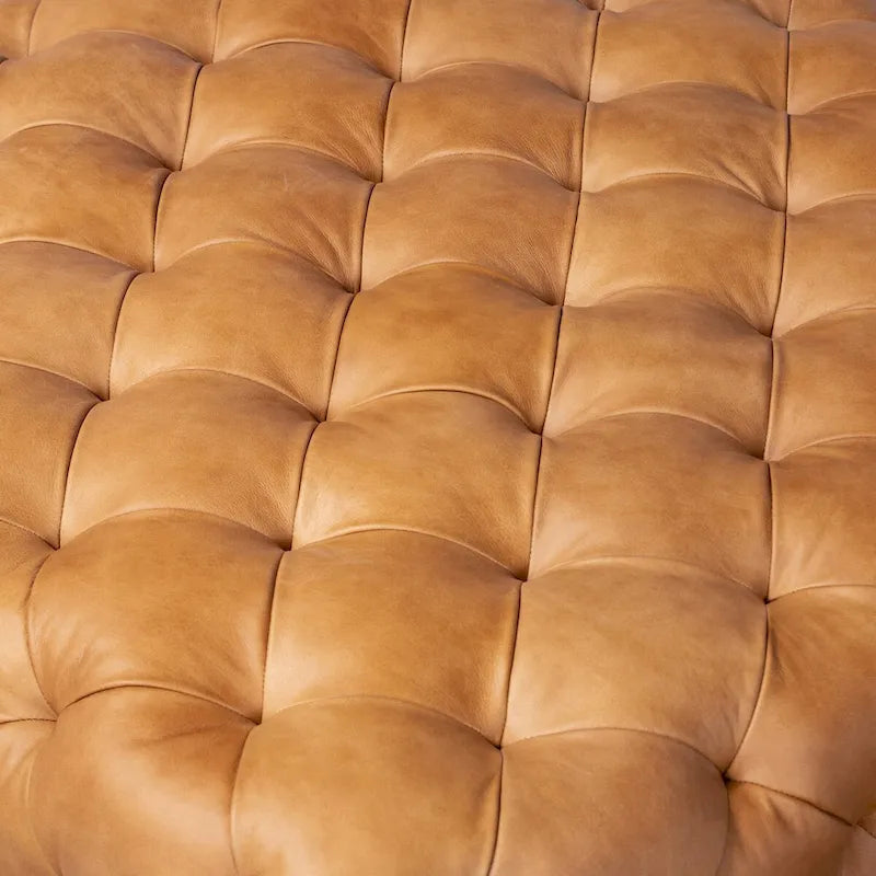 Pouf Turin Poly & Bark en cuir véritable pleine fleur italien Cognac Tan avec pieds en bois