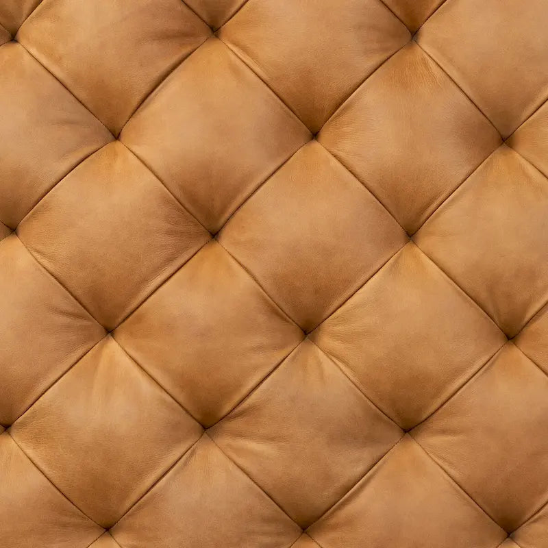 Pouf Turin Poly & Bark en cuir véritable pleine fleur italien Cognac Tan avec pieds en bois