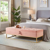 58.6 Banc de bout de lit Piètement Métal avec Rangement Velours Rose