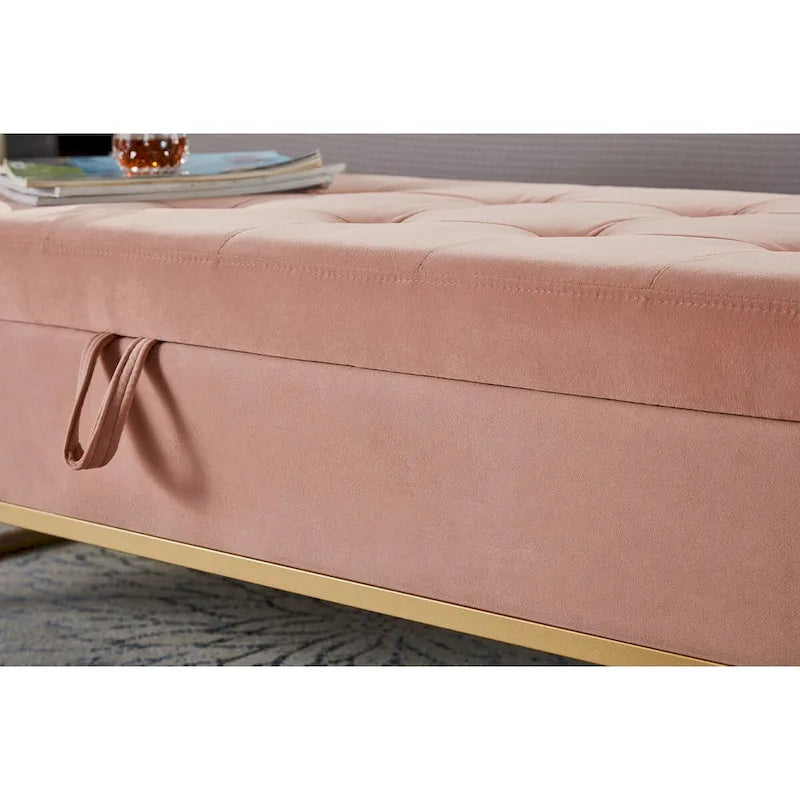 58.6 Banc de bout de lit Piètement Métal avec Rangement Velours Rose