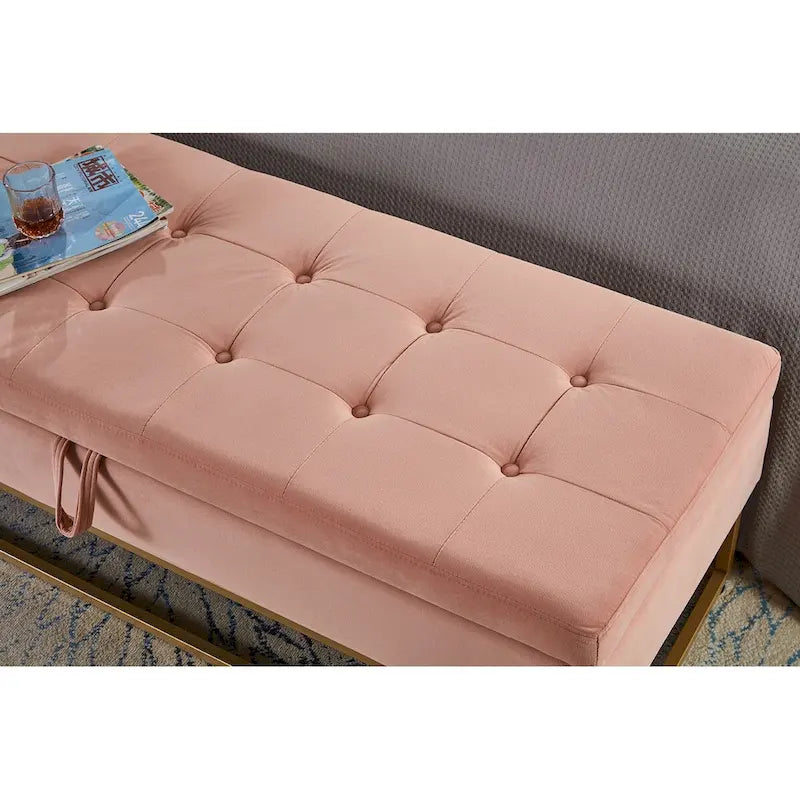 58.6 Banc de bout de lit Piètement Métal avec Rangement Velours Rose