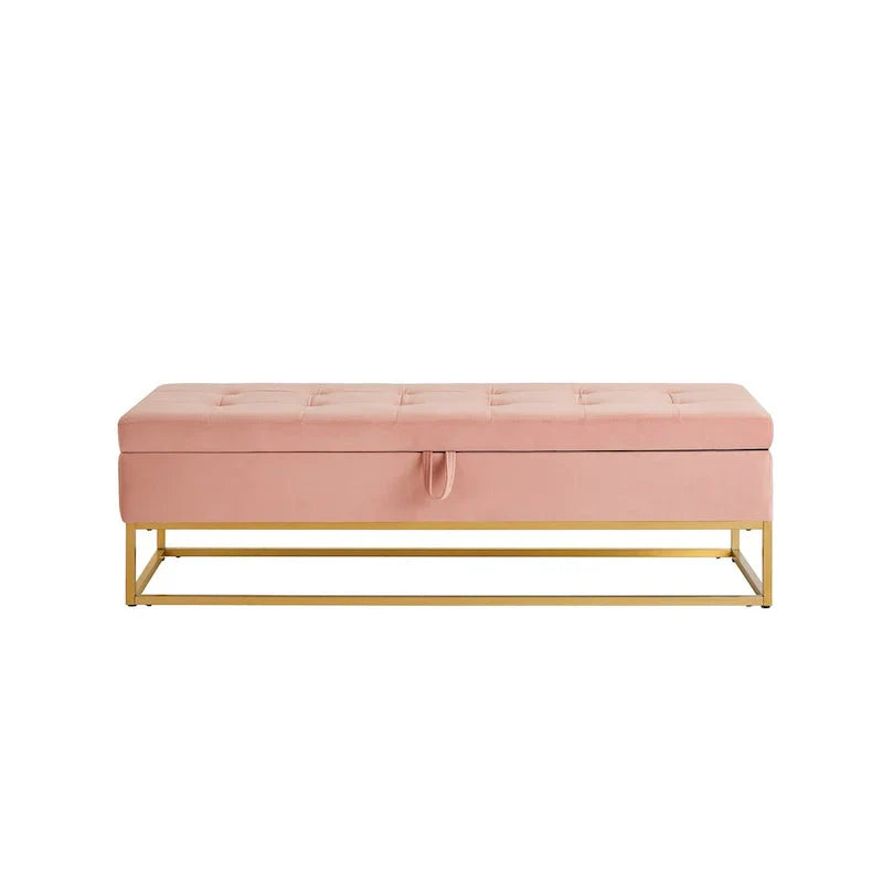 58.6 Banc de bout de lit Piètement Métal avec Rangement Velours Rose