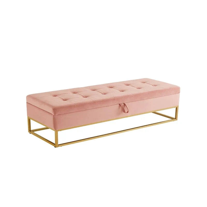 58.6 Banc de bout de lit Piètement Métal avec Rangement Velours Rose