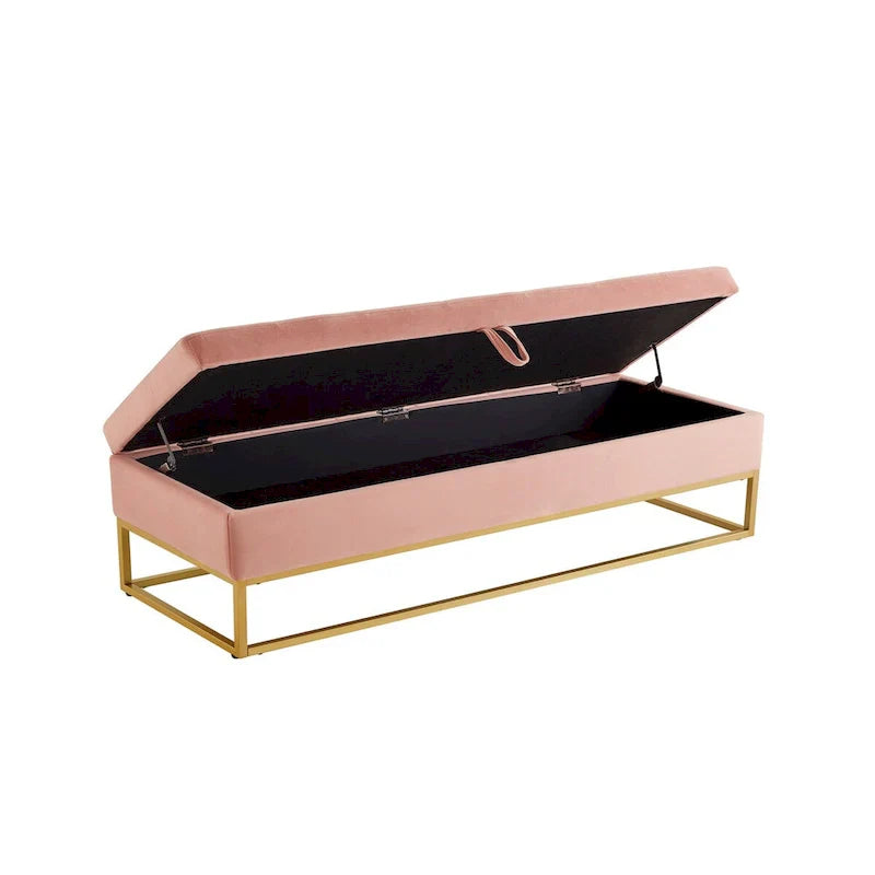 58.6 Banc de bout de lit Piètement Métal avec Rangement Velours Rose
