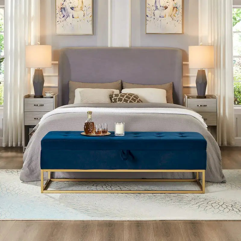 58.6 Banc de bout de lit Piètement Métal avec Rangement Velours Rose