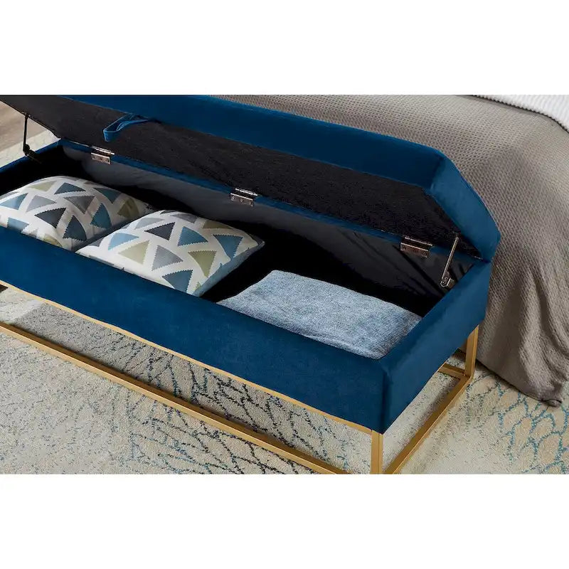 58.6 Banc de bout de lit Piètement Métal avec Rangement Velours Rose