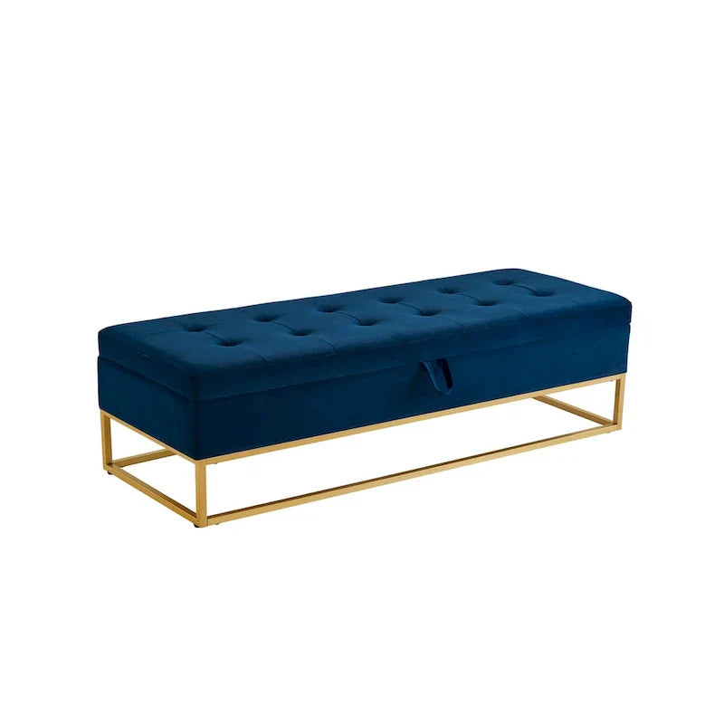 58.6 Banc de bout de lit Piètement Métal avec Rangement Velours Rose
