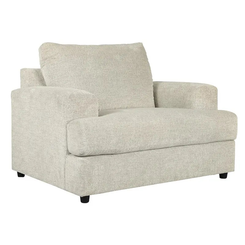 Fauteuil crapaud et demi en tissu avec coussin d'assise en T, gris clair