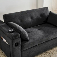 Canapé-lit 2 places avec prise USB, poches latérales et coussin lombaire