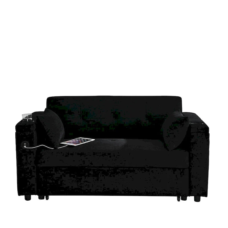 Canapé-lit 2 places avec prise USB, poches latérales et coussin lombaire