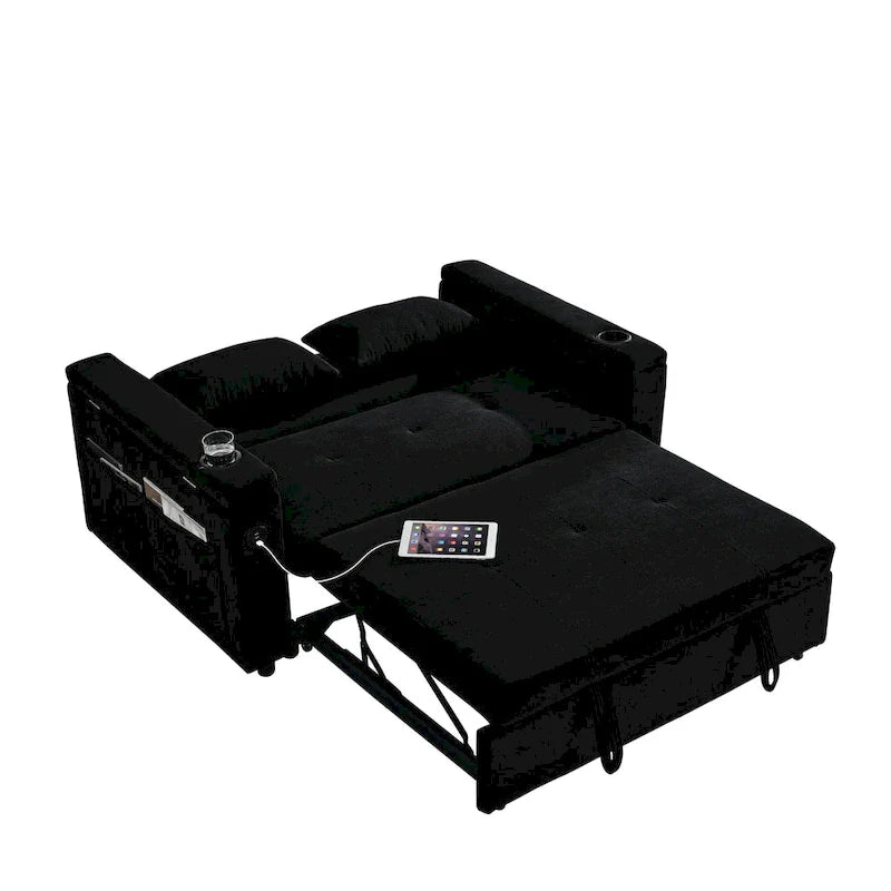 Canapé-lit 2 places avec prise USB, poches latérales et coussin lombaire